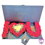 Long box of red roses expressing love